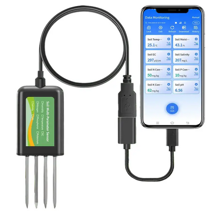 8-in-1 Soil Sensor for pH, EC, Moisture, Temp & NPK Testing