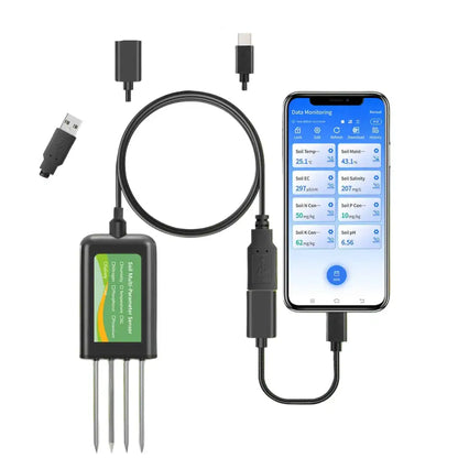 8-in-1 Soil Sensor for pH, EC, Moisture, Temp & NPK Testing