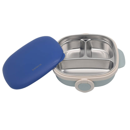 800ml Thermal Stainless Steel 3 Grids Suction Plate /Bowl Tableware -Blue