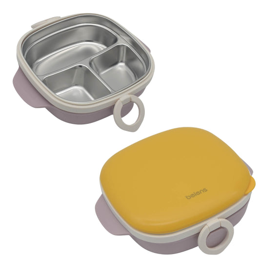 800ml 3 Grids Thermal Stainless Steel Suction Plate /Bowl-Yellow & Lavender