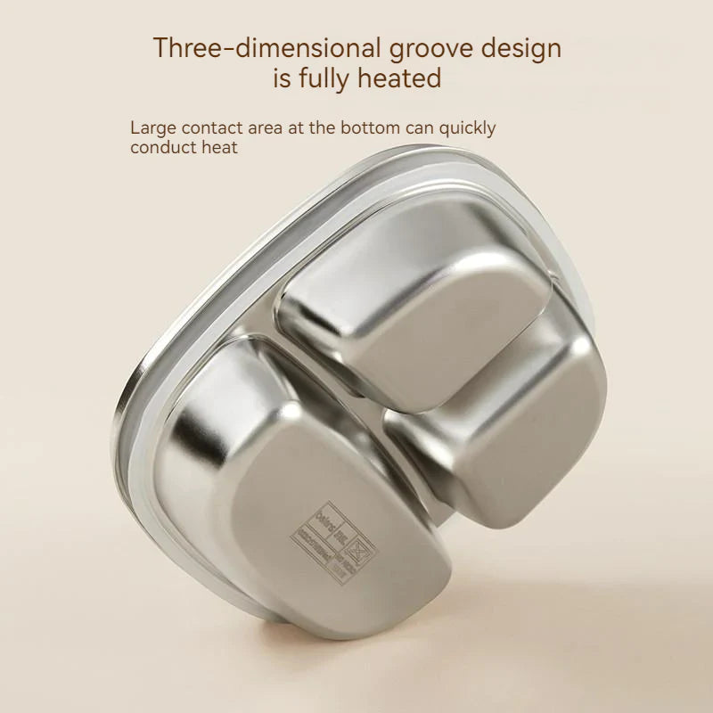 800ml Thermal Stainless Steel 3 Grids Suction Plate /Bowl Tableware -Blue