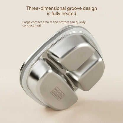 800ml Thermal Stainless Steel 3 Grids Suction Plate /Bowl Tableware -Blue