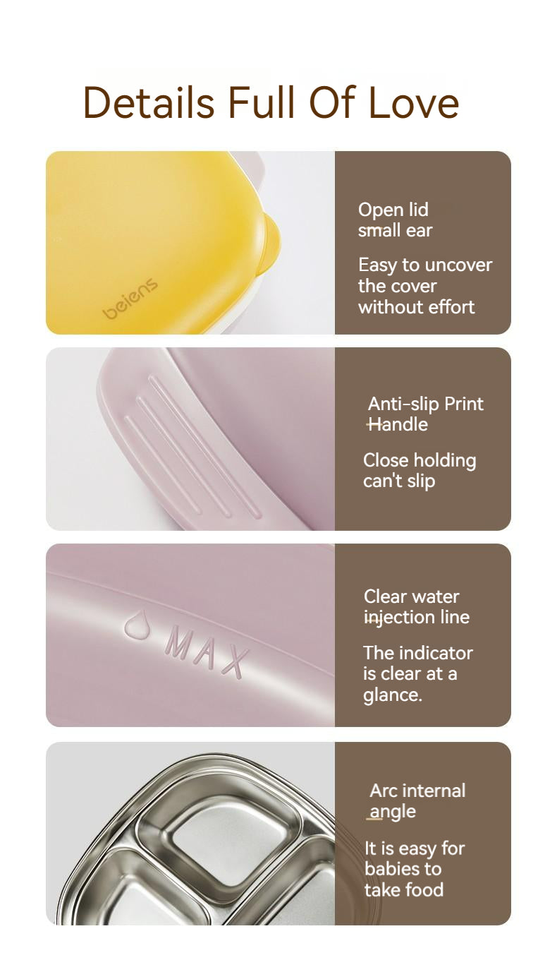 800ml 3 Grids Thermal Stainless Steel Suction Plate /Bowl-Yellow & Lavender