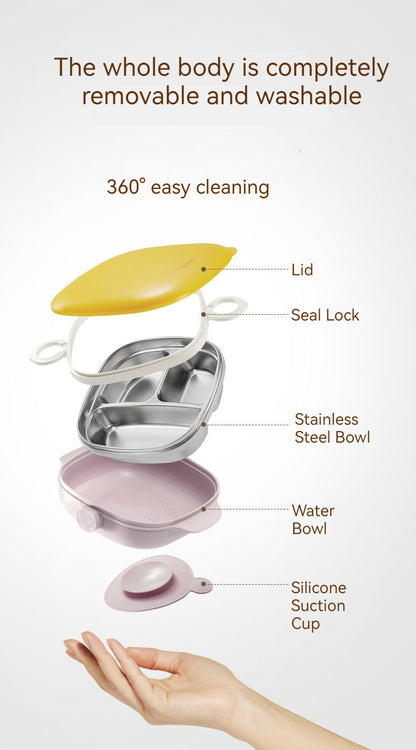 800ml 3 Grids Thermal Stainless Steel Suction Plate /Bowl-Yellow & Lavender