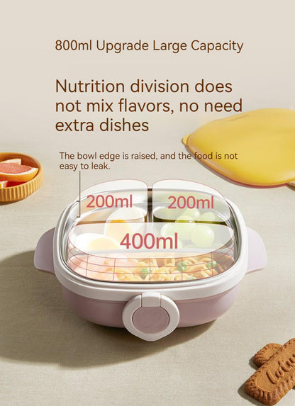 800ml 3 Grids Thermal Stainless Steel Suction Plate /Bowl-Yellow & Lavender