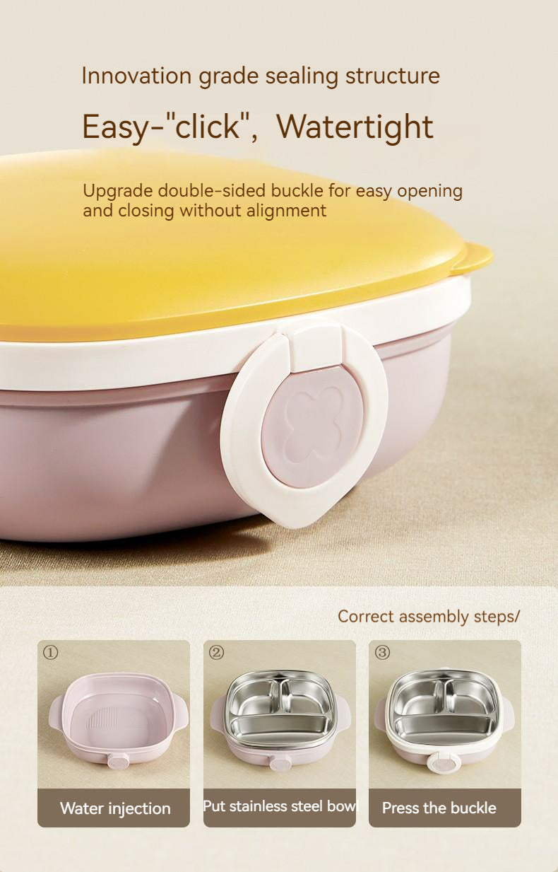 800ml 3 Grids Thermal Stainless Steel Suction Plate /Bowl-Yellow & Lavender