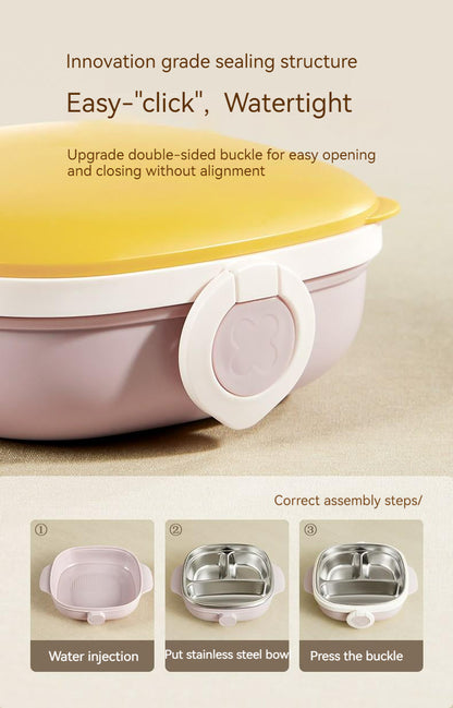 800ml 3 Grids Thermal Stainless Steel Suction Plate /Bowl-Yellow & Lavender
