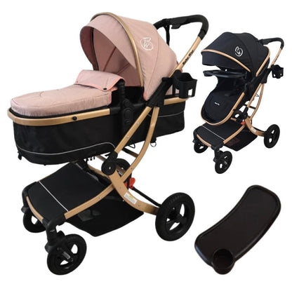 Starla Gold with Pink Colour Pack - 2-in-1 Bassinet to Seat Stroller + Food Tray