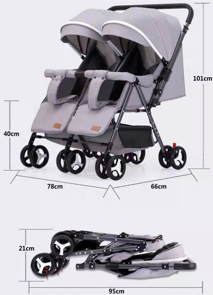 Black 2-Way Folding Compact Double / Twin Stroller + Rain Cover