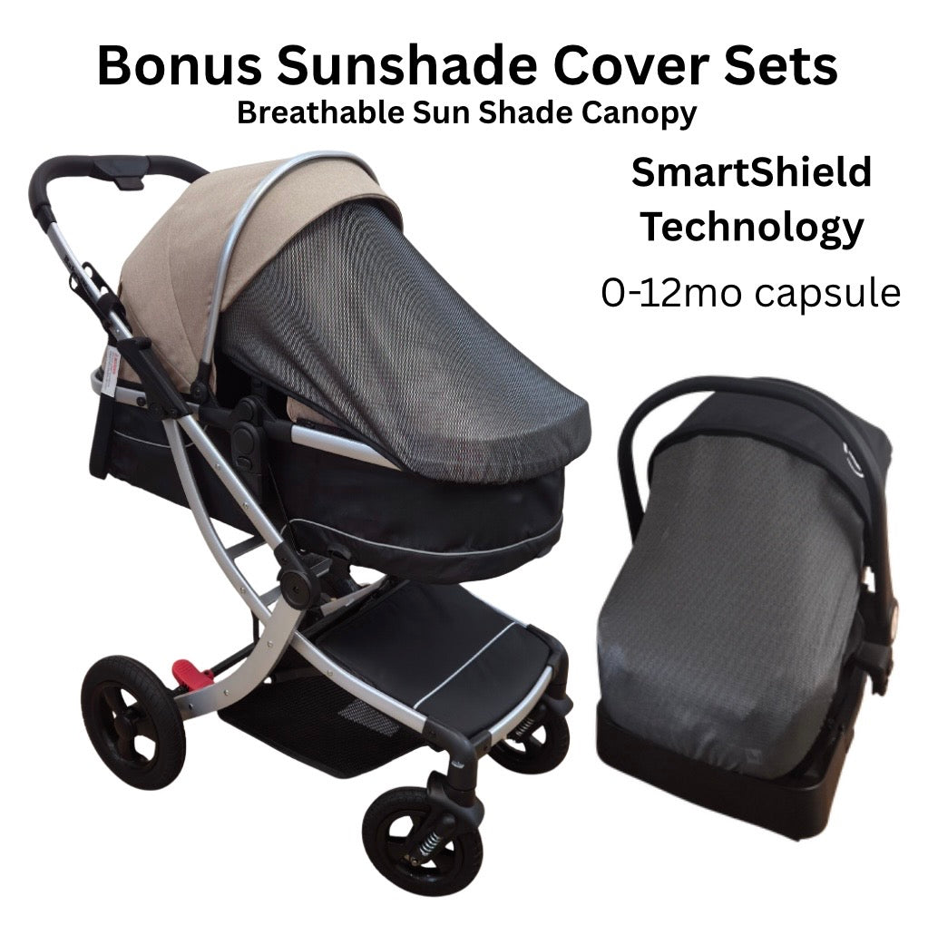 Preorder - Legacy Travel System - Stroller + Bassinet + Capsule with Mattress and Food Tray - Beige Skin