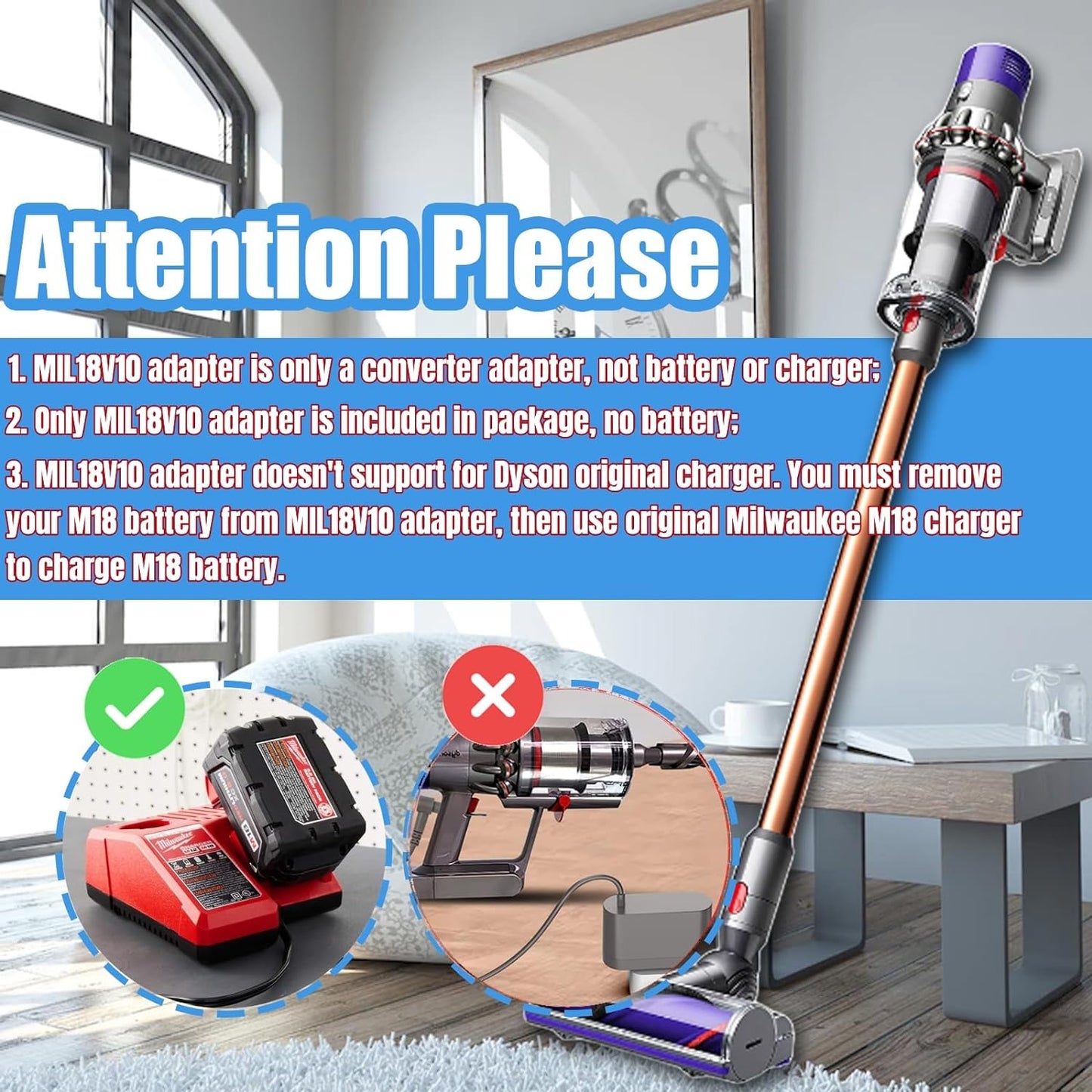 Milwaukee M18 18V Battery Adapter Converter To Dyson V10 Battery