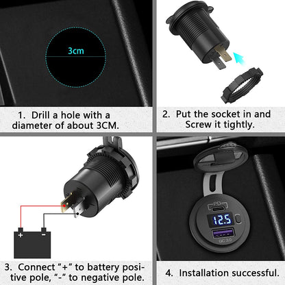 PD Type C USB Car Charger and QC 3.0 Charger 12V Power Outlet Socket ON/Off