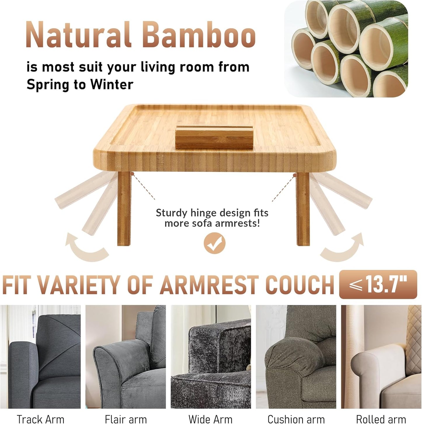 Bamboo Sofa Couch Clip on Side Table Arm Tray