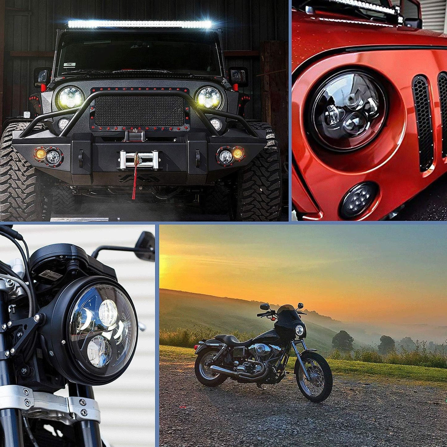 Pair 7'' Inch Round LED Headlights For Jeep Wrangler TJ JK 1997-2017 Motorcycle