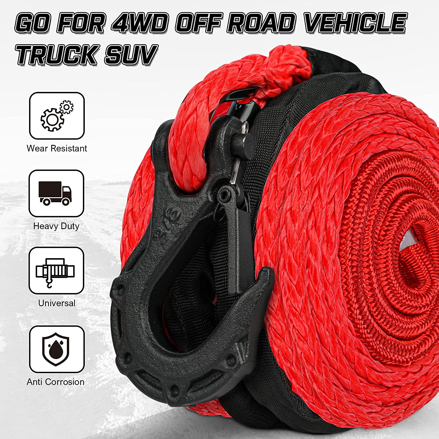 X-BULL Synthetic Winch Rope Cable Line 25M 32000LBS - salelink.co.nz