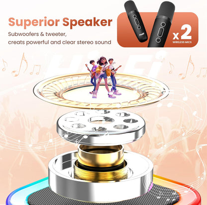 Bluetooth Singing Speaker Karaoke Player with 2 Wireless Microphones