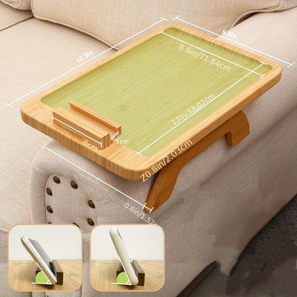 Bamboo Sofa Couch Clip on Side Table Arm Tray