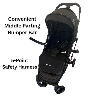 Mico Compact Folding Travel Stroller with Cup Holder and Extra Liner - BLACK