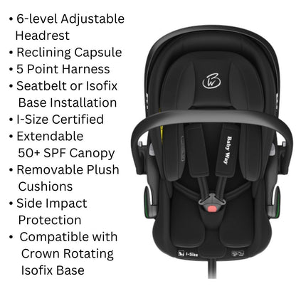 Crown Y Luxury Travel System - Reversible Stroller + Reclining i-Size Capsule + Rotating ISOFIX Base