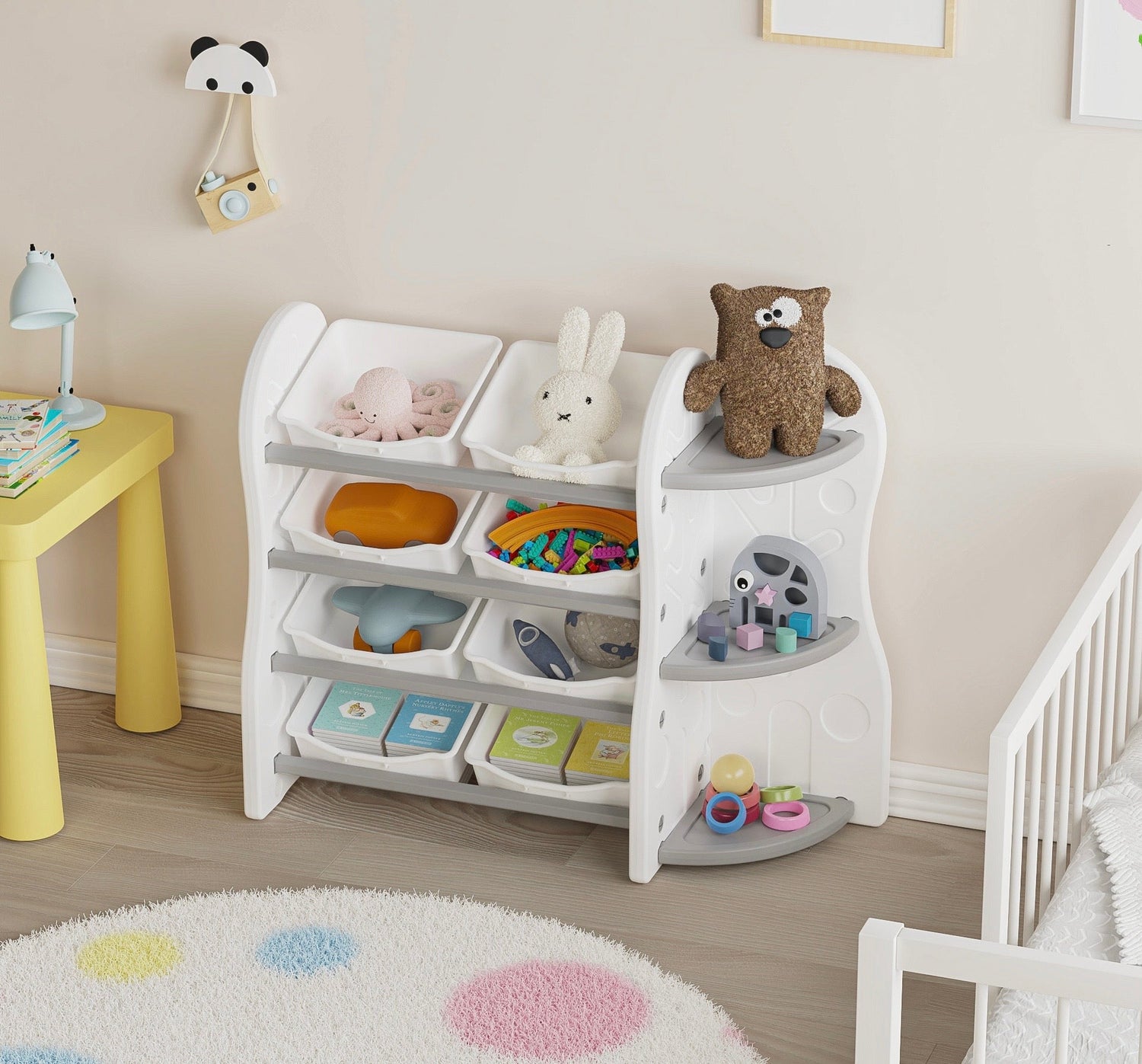 Preorder - Treehouse Toy & Book Storage Shelf with 8 Bins – White & Grey