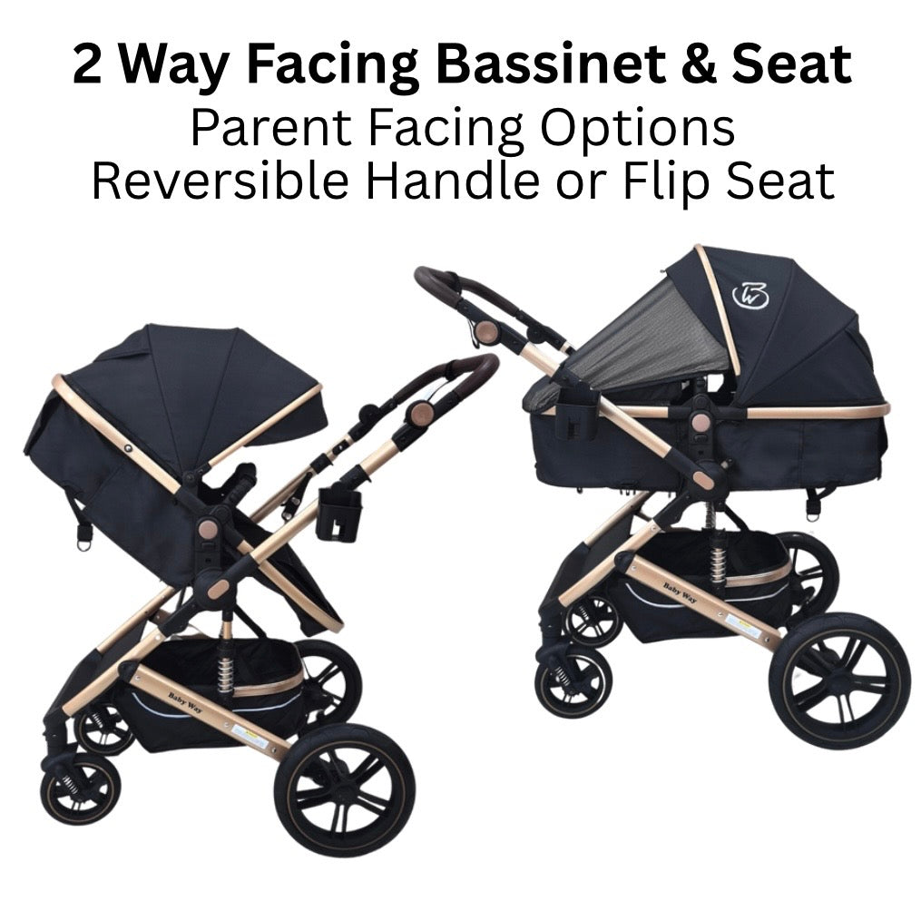 Preorder - Supra - 3 in 1 Stroller + Bassinet + Capsule Car Seat Travel System with Mattress and Pink Skin