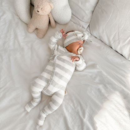 PREORDER -Basics ribbed knit onesie- Milk and mist stripe- PREORDER