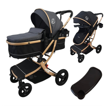 Starla Gold with Grey Colour Pack – 2-in-1 Bassinet to Seat Stroller + Food Tray