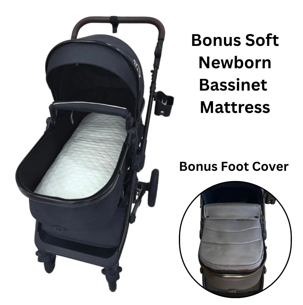 Evolve X - 3in1 Stroller + Bassinet + Capsule Travel System with Sunshade Sets and Food Tray & Grey Colour Pack