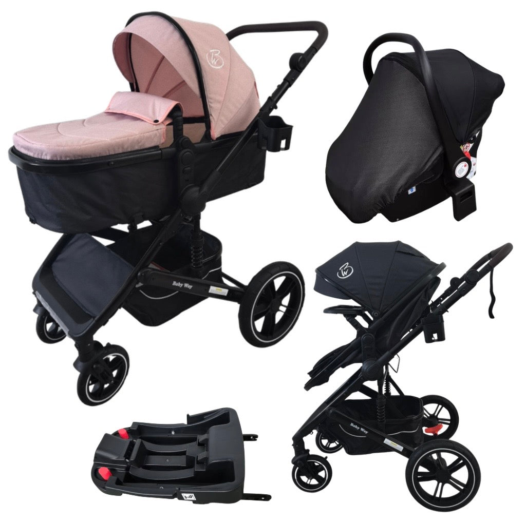 Evolve X - 3in1 Stroller + Bassinet + Capsule Travel System with Sunshade Sets & Food Tray & Pink Colour Pack
