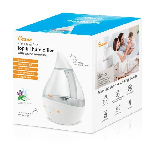 Crane - 4-in-1 Top Fill Drop Humidifier w/ Sound Machine