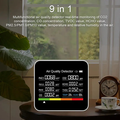 9-in-1 Air Quality Monitor with CO₂, PM & Temperature Sensors