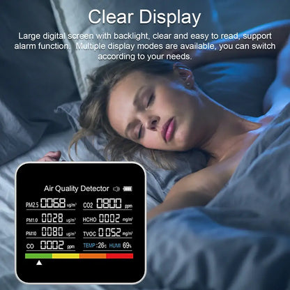 9-in-1 Air Quality Monitor with CO₂, PM & Temperature Sensors