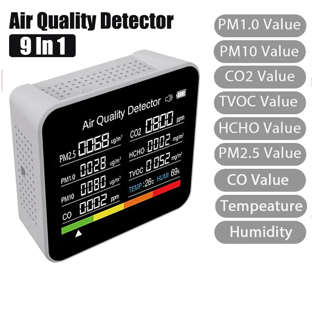 9-in-1 Air Quality Monitor with CO₂, PM & Temperature Sensors