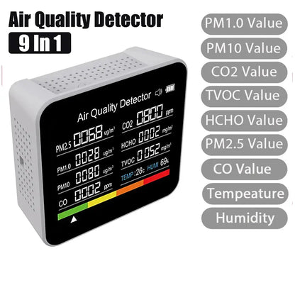 9-in-1 Air Quality Monitor with CO₂, PM & Temperature Sensors