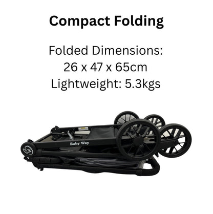 Roam Compact Travel-Friendly Stroller with Extended Canopy - BLACK