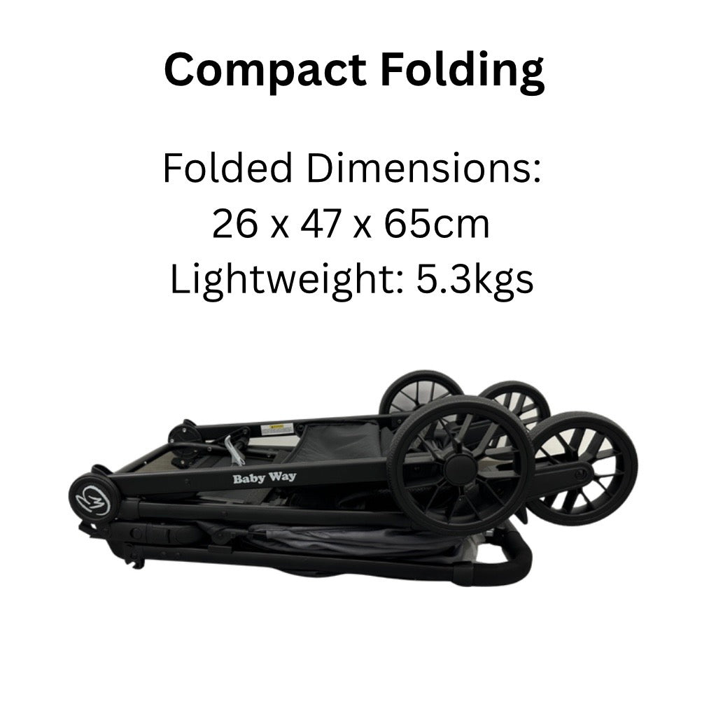 Roam Compact Travel-Friendly Stroller with Extended Canopy - BLACK