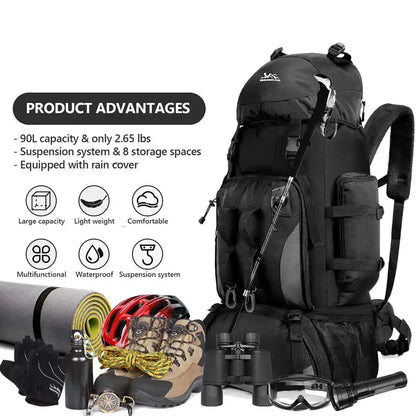 90L Waterproof Hiking & Camping Backpack (various colours available)