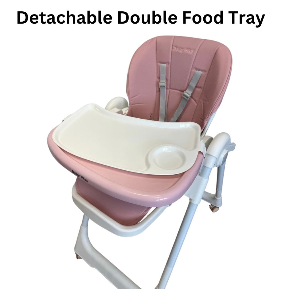 Elevate Adjustable and Folding High Chair with Locking Wheels & Storage Basket - PINK