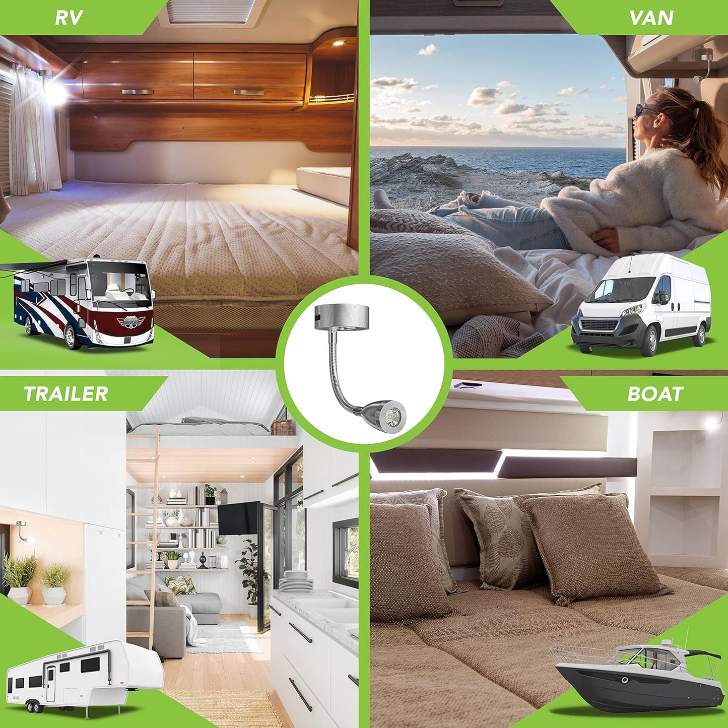 Cool White Touch Switch USB LED Spot Reading Light Caravan Boat Interior Lamp 12V - salelink.co.nz