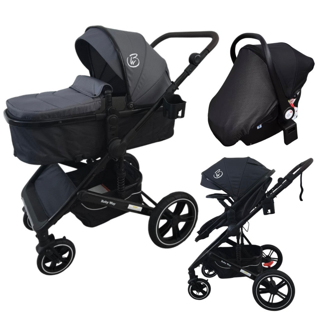 Evolve X - 3in1 Stroller + Bassinet + Capsule Travel System with Sunshade Sets and Food Tray & Grey Colour Pack