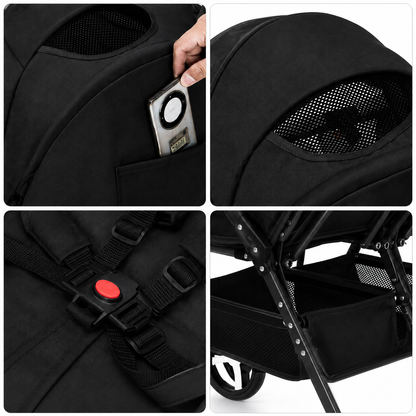 Preorder - TwinGo Black 2-Way Folding Compact Double / Twin Stroller + Rain Cover