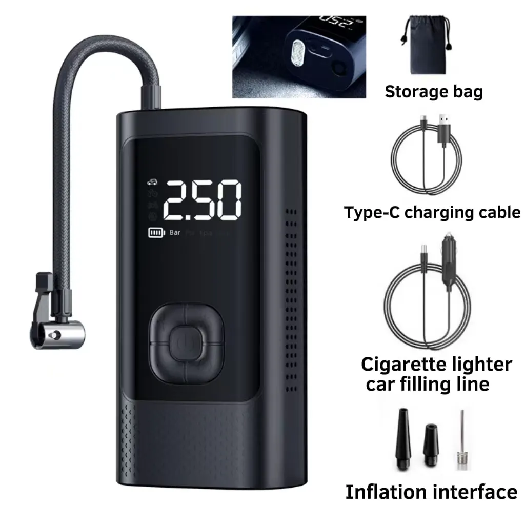Portable Car Tyre Inflator Cordless Digital Air Compressor Rechargeable Air Pump