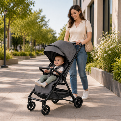 NextSteps Compact Travel-Friendly Switch Stroller + Racer Black Booster Car Seat