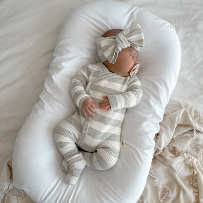 PREORDER -Basics ribbed knit onesie- Milk and mist stripe- PREORDER