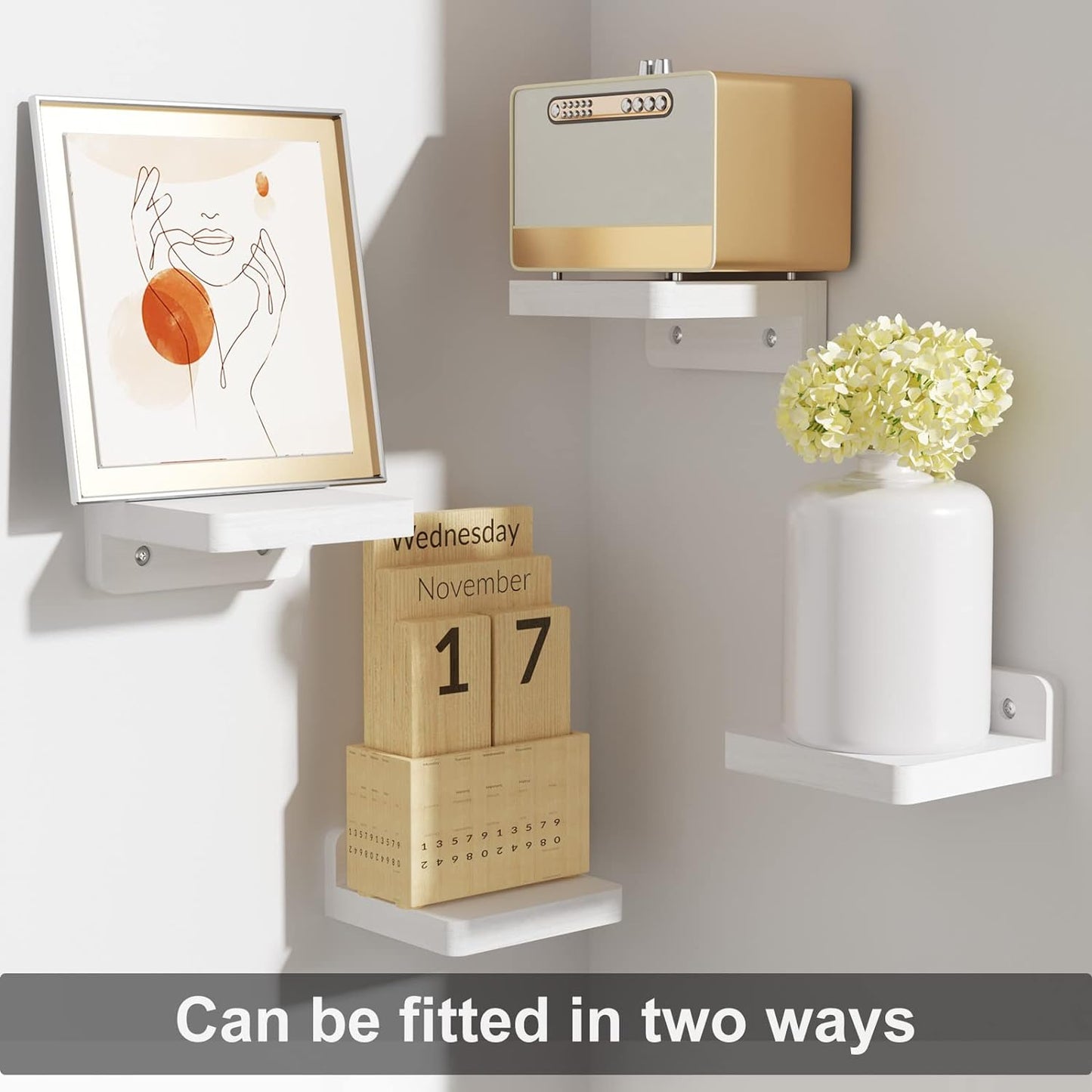 Mini Floating Shelves Wall Mounted Set of 4 White