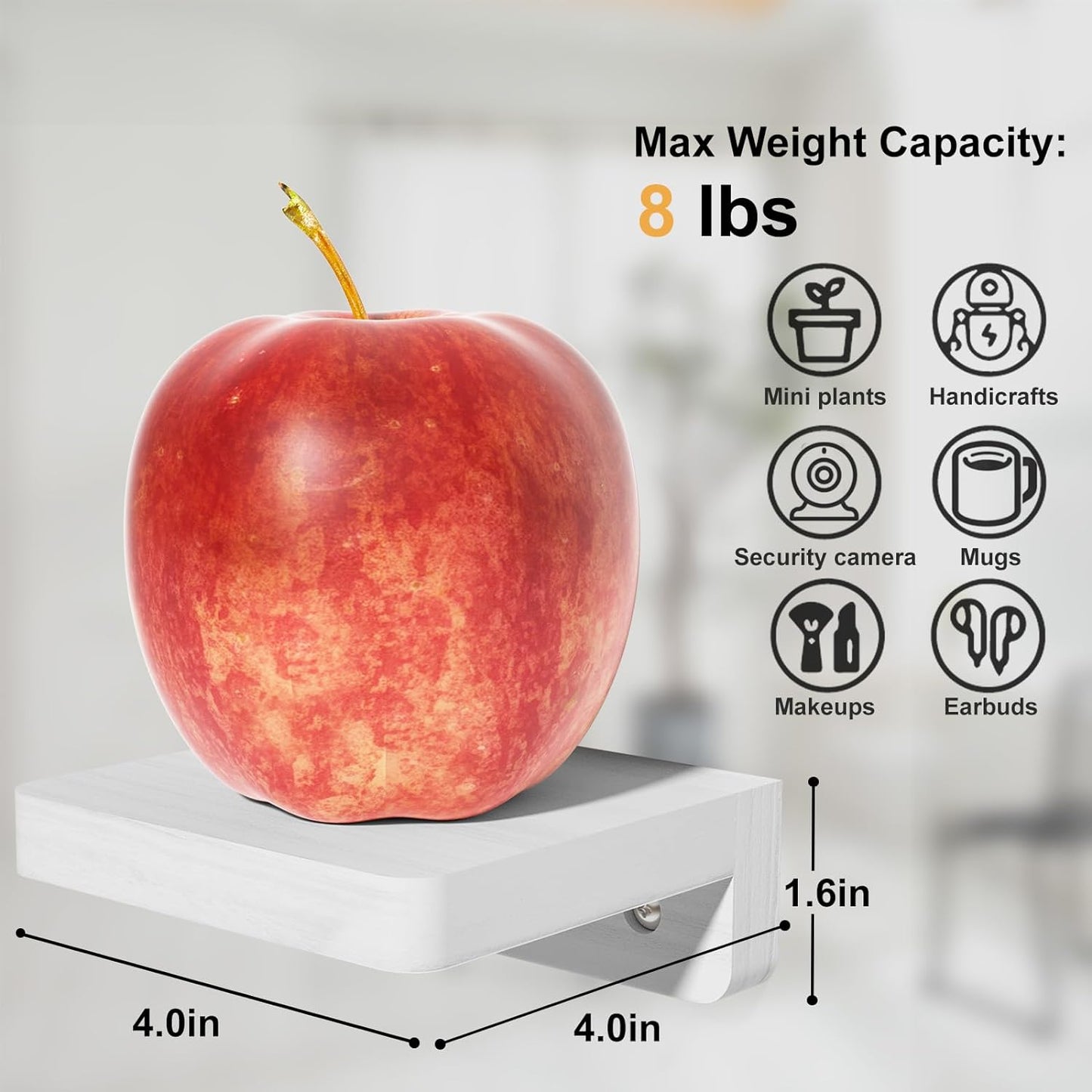 Mini Floating Shelves Wall Mounted Set of 4 White