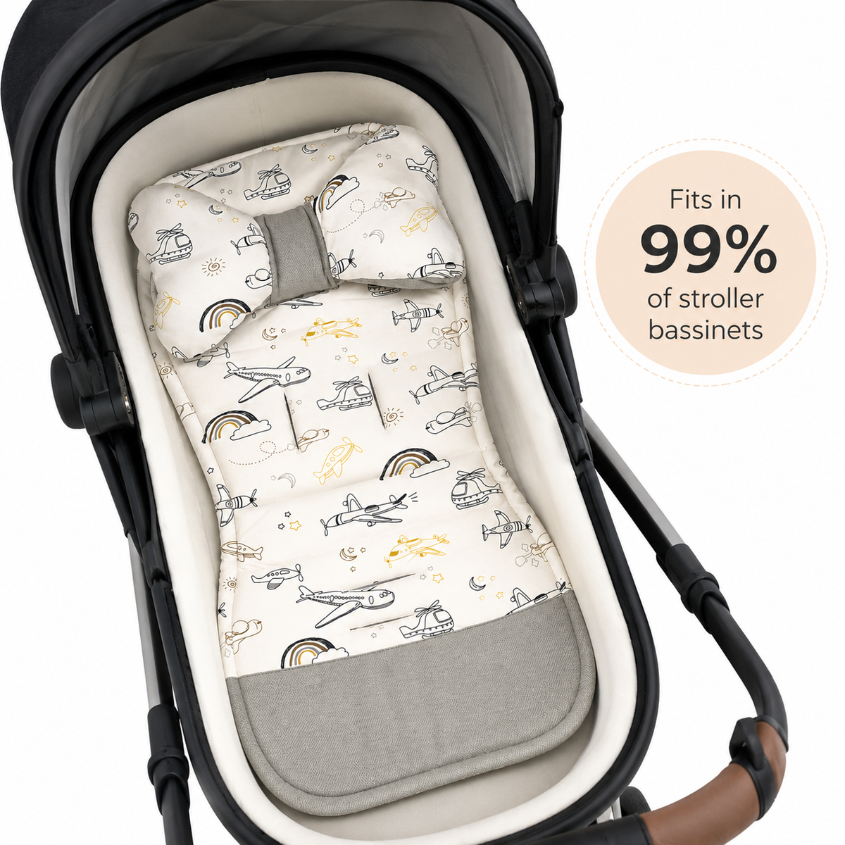 Baby Stroller & Bassinet Comfort Liner with Removable Head Cushion