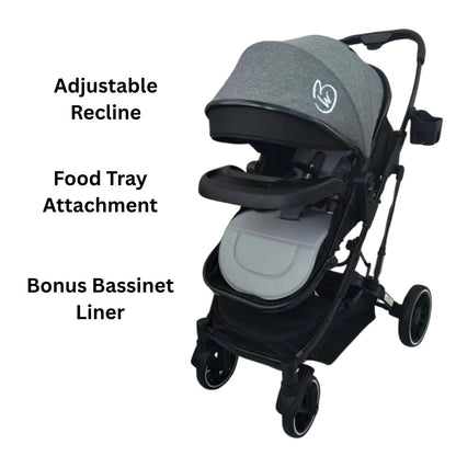 Gold Series 3 in 1 Travel System - Stroller + Bassinet + Capsule with Food Tray - Beige/Gold
