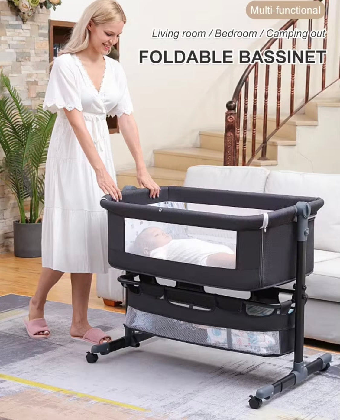 Preorder - Lucca Baby Bassinet Cradle Co-Sleeper Bed with Canopy and Storage Basket