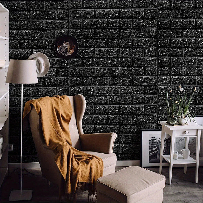 Black Brick Pattern Self-Adhesive Wallpaper (40 Pcs)